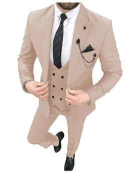 Новые мужские костюмы с разрезом, Повседневные Смокинги с лацканами из 2 частей, Свадебные костюмы Жениха, мужские Костюмы 2023 (блейзер + брюки) 16