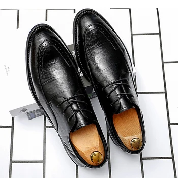 Новые черные Мужские лоферы, Весенняя брендовая мужская обувь из кожи Аллигатора, Деловые мужские Оксфорды на шнуровке, Мужские модельные туфли на шнуровке 3