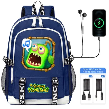 Новый рюкзак My Singing Monsters Furcorn Icon USB для мальчиков и девочек, Школьная сумка большой емкости для подростков, Школьная сумка для студентов