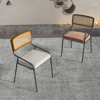 Обеденные стулья из кованого железа в скандинавском стиле в стиле ретро, мебель для столовой, Простой кухонный ротанговый стул для отдыха, Кафе со спинкой, рабочий стул TG 5