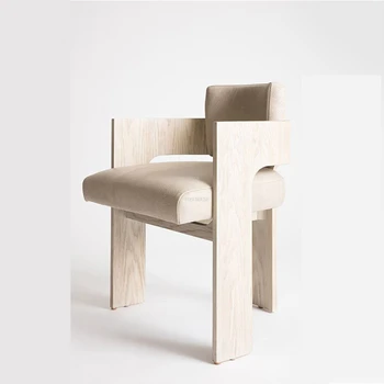 Обеденные стулья из массива дерева в скандинавском стиле Ретро Мебель для столовой Креативный Домашний Стул Со спинкой Легкие Роскошные Фланелевые Ресторанные стулья 11