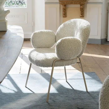 Обеденные стулья из скандинавского кашемира для кухни, современный минималистичный Легкий обеденный стул класса люкс, дизайнерский подлокотник, стулья для макияжа в спальне 13