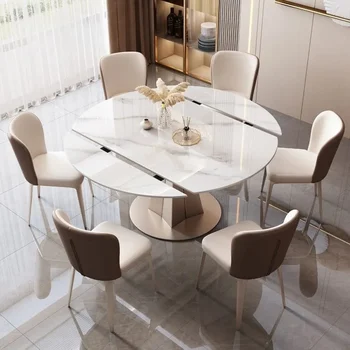 Обеденный стол на 6 мест для элитного ресторана Круглый кухонный стол из мраморного камня на заказ с поворотным столом Бытовая мебель