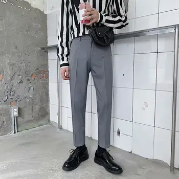 Облегающие костюмные брюки длиной до щиколоток 2023, мужские однотонные леггинсы, корейские официальные коммерческие брюки для глажки одежды 10