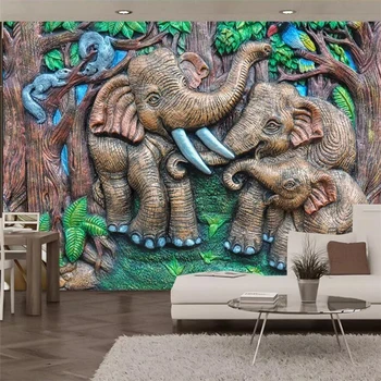 обои wellyu на заказ 3d фотообои стереорельеф резьба по дереву лесной слон настенная роспись детской комнаты фоновые обои для телевизора 4
