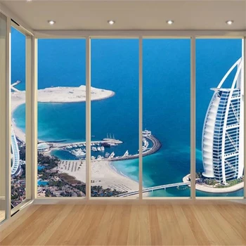 обои wellyu на заказ Дубайский Парусный Отель, Напольное Покрытие, Стена балкона, Изготовленная на заказ Большая Фреска, Зеленые Обои papel de parede 5