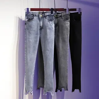 Обтягивающие джинсы для женщин, женские джинсовые брюки-карандаш со средней талией, черные, 3 цвета, эластичные джинсовые блузки-карандаш длиной до щиколоток, A268 10