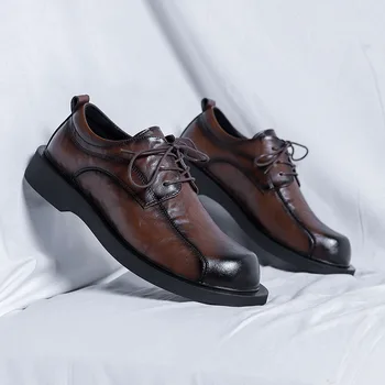 Обувь Дерби, Новая британская мужская кожаная обувь, Мягкие вечерние платья, Деловые лоферы, весна-осень, свадебные туфли на шнуровке для мужчин 14