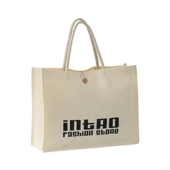 Оптовая продажа, 100 шт./лот, Сумки для покупок из белого джутового льна с пользовательским логотипом, Мешковина для хранения одежды в прачечной, сумка-тоут 2
