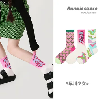 Оригинальные женские носки Renaissance Весна / Лето, носки с тиснением Lingge Medium, модные абстрактные носки ins Fashion Brand, 3 пары