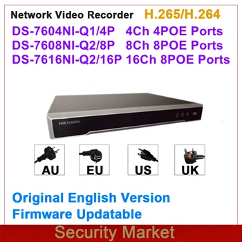Оригинальный Сетевой видеомагнитофон Hikvision DS-7604NI-Q1/4P DS-7608NI-Q2/8P DS-7616NI-Q2/16P 4/8/16-канальный 4/8/16 PoE 4K NVR 6
