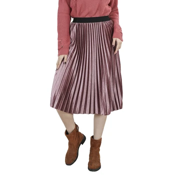 Осенне-зимняя женская длинная юбка, уличная одежда, обтягивающая женская бархатная юбка с высокой талией, женские плиссированные юбки, элегантная женская юбка макси 4