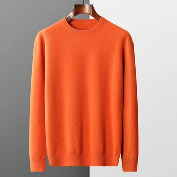 Осенне-зимняя Корейская новая Мужская блузка из 100% чистой шерсти, свободный дышащий свитер, пуловер с круглым вырезом, 2