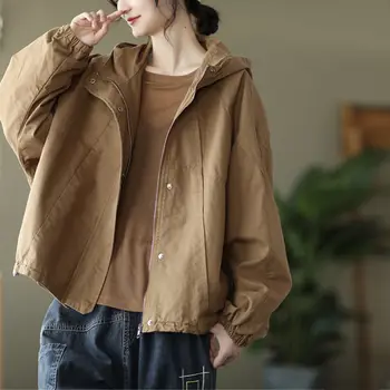 Осень 2022 Новая Корейская Рабочая одежда с капюшоном, Короткое пальто, Женская Модная куртка-тренч с длинным рукавом 