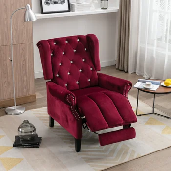 Откидное кресло из тканого полотна Iamond с хохолком\  Кресло с откидной спинкой для гостиной \ Темно-красный Red Foam [на складе в США] 15