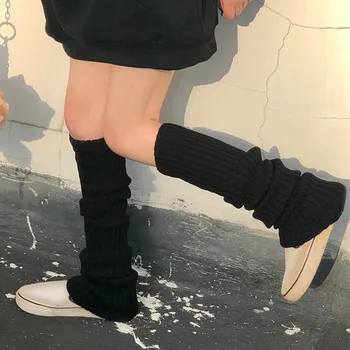 Панк, однотонные черные Крутые вязаные длинные носки, женские уличные эластичные гетры до колена, Женские теплые Тонкие носки в стиле готический хип-хоп-рок 2021 года. 17
