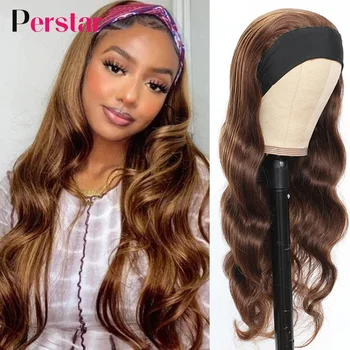Парики Perstar Hair, ободок из человеческих волос с объемной волной, парики из человеческих волос для чернокожей женщины, Малазийский яркий бесклеевой шарф, парик Remy Hair