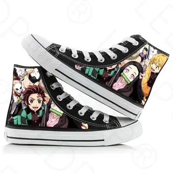 Парусиновая обувь с принтом Demon Slayer, бархатная обувь для студентов из японского аниме, мужская и женская повседневная обувь унисекс, обувь для влюбленных пар. 9