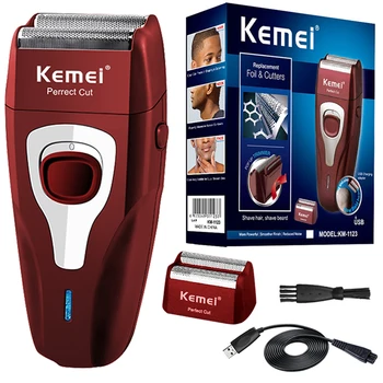 Перезаряжаемая электробритва Kemei 1123 Для волос, Бороды, Мощная электрическая бритва для мужчин, станок для бритья налысо с дополнительной сеткой