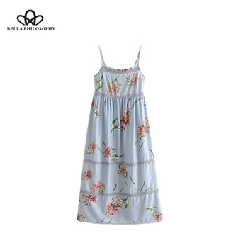 Платье в стиле пэчворк с цветочным узором Bella Philosophy, эластичный пояс, бретельки-спагетти, женское повседневное платье миди без рукавов, vestidos 16