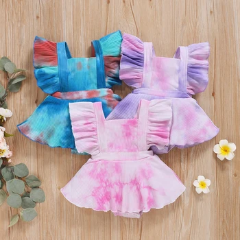 Платье для маленьких девочек от 1 до 2 до 3 лет, мини-платье без рукавов для новорожденных, галстук-краска, мода 2023 года 2