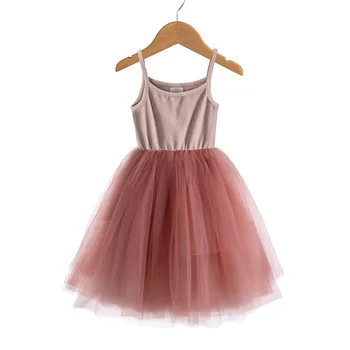 Платье на подтяжках для девочек, детская сетчатая юбка с ребристой строчкой, юбка принцессы, пышные платья-пачки 4