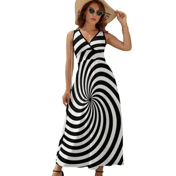 Платье черно-белого силуэта в стиле поп-арт, спиральное платье макси Каваи, уличная мода, бохо, пляжные длинные платья с принтом, большие размеры, Vestidos 2