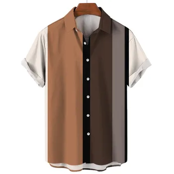 Повседневная социальная рубашка с пуговицами на лацкане, гавайская рубашка, Летний топ в полоску, футболка с коротким рукавом, модная мужская одежда больших размеров 7