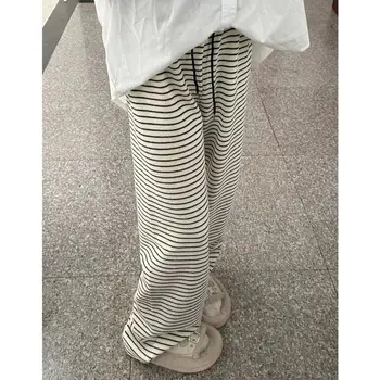 Повседневные брюки в черно-белую полоску 2023, осенние женские брюки с высокой талией, свободные, прямые, широкие брюки mops XL 11