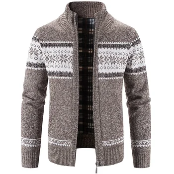Повседневный мужской свободный свитер, осенне-зимнее пальто, воротник-стойка, кардиган с принтом в тон
