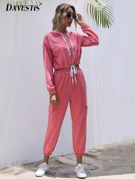 Повседневный спортивный костюм для женщин 2023, модный розовый свитер с капюшоном, комплект из двух предметов для женщин, повседневные брюки с эластичной резинкой на талии, комплект 11