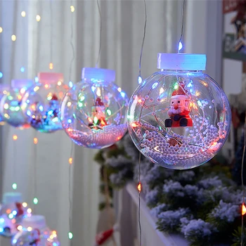 Подвесной светодиодный светильник для штор с шариком желаний для спальни 3 м, подвесной светильник Санта-Клауса для рождественской новогодней вечеринки, декоративный сказочный светильник 15