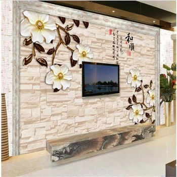 Пользовательские фотообои beibehang умный дом 3D рельеф кирпичная стена фон с резьбой по нефриту деревенская лесная хижина ночное масло 9