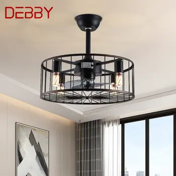 Потолочные вентиляторы DEBBY American Светильники Черная светодиодная лампа с дистанционным управлением для дома Спальня Столовая Лофт Ретро 13