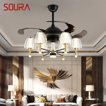 Потолочный светильник SOURA Fan с дистанционным управлением, невидимая лопасть вентилятора, светодиодные светильники для дома, декоративные для гостиной, спальни, ресторана 14