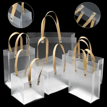 Прозрачные матовые полипропиленовые пакеты с ручками, пластиковая подарочная упаковка, Упаковка для цветов, принадлежности для декора, Высококачественная полупрозрачная сумка-тоут