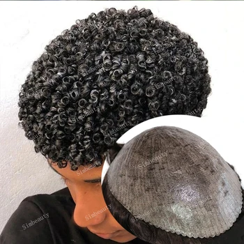 Прочная Невидимая Основа из прозрачной кожи, Черный афроамериканский мужской парик из человеческих волос, 15 мм, протез из афро-кудрявых переплетений. 12