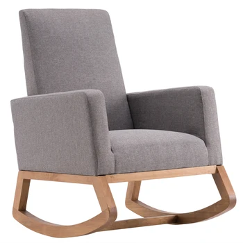 Ретро-Одиночное кресло-качалка для отдыха из массива дерева и ткани, диван-кресло 87,5x69x103 см, грузоподъемность 180 кг, светло-серый [На складе в США]