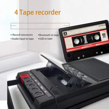 Ретро-стереокассетный проигрыватель Walkman Кассетная лента Музыкальный Аудио Автоматический Реверс С диктофоном Внешний динамик Воспроизведение по USB 13