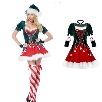 Рождественская вечеринка Для взрослых Женщин, косплей, сексуальное Рождественское платье, костюм эльфа Санта-Клауса, новогодняя одежда, теплое Рождественское платье, маскарадный наряд 12