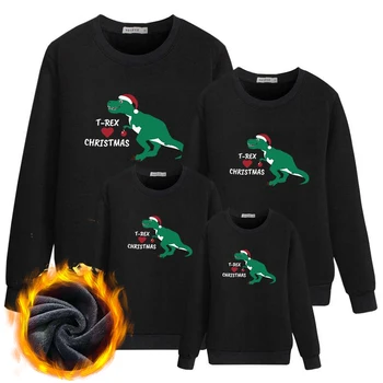 Рождественская пижама, Семейный хлопковый толстый свитер с принтом динозавра, Зимний Родитель-ребенок, Семья из трех человек, Внешняя торговля, Семейная одежда 11
