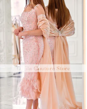 Розовое вечернее платье-кафтан с аппликацией из основы 2023, расшитый бисером, кафтан-русалка, платье для выпускного вечера, арабские женские вечерние платья