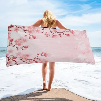 Розовые банные полотенца из микрофибры с лепестками бабочек, Быстросохнущее круглое пляжное полотенце, полотенце для лица в спортивном зале 9