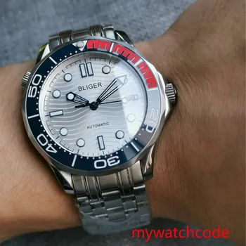 Роскошный 41-миллиметровый циферблат BLIGER с белым сапфировым стеклом, автоматические мужские наручные часы MIYOTA 8215, механизм Mental, браслет, Календарь