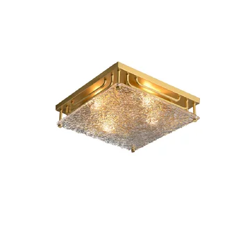Роскошный Стеклянный потолочный светильник с водной рябью, Великолепная люстра из меди, установленная на поверхности, светодиодные светильники с необычным абажуром 3