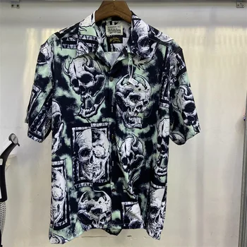 Рубашка WACKO MARIA 22SS Skull Ghost Мужская и женская рубашка 1: 1, высококачественная повседневная рубашка с коротким рукавом