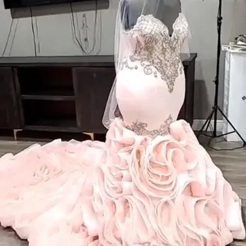 Румяно-розовые свадебные платья Русалки 2021Sweetheart Аппликации из бисера Плюс Размер Роскошного свадебного платья для новобрачных vestidos de novia 11