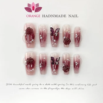 Ручной Работы Y2k Press On Nails Многоразовое Украшение Накладные Ногти Полное Покрытие Искусственный Маникюр Носимый Orange Nails Store 9