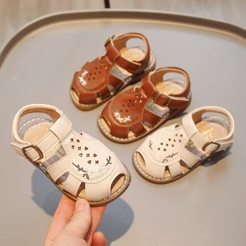 Сандалии для маленьких девочек с вырезами, обувь принцессы с вышивкой, противоскользящие детские пляжные сандалии, Летняя детская повседневная обувь, Размер 21-30 12