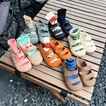 Сандалии для мальчиков и девочек, детские сандалии Baotou на мягкой подошве и липучке, пляжная обувь для ходьбы по воде, Сандалии для детей 4-6 лет 10
